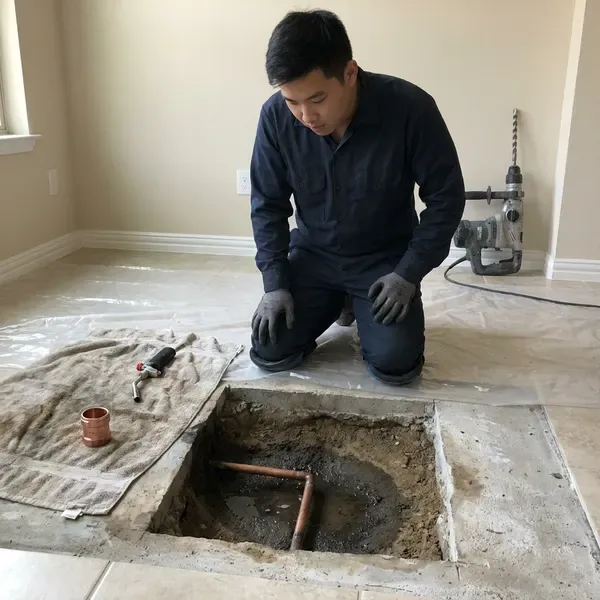 BKN Plumbing technician providing slab leak repair in Portland, ME